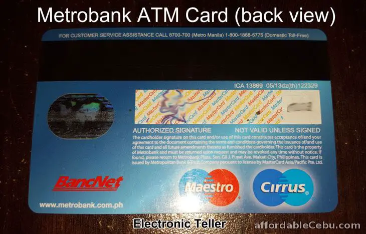 Metrobank ATM Card (back view)