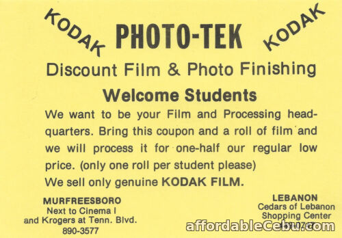 1st picture of Vintage 1977 PHOTO-TEK KODAK ADVERTISEMENT CARD MURFREESBORO LEBANON TN S4 For Sale in Cebu, Philippines