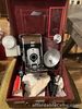 Vintage Polaroid Land Camera  Leather Suit Case W Extras Flash Battery Manual