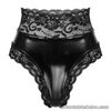Women Sexy Booty Shorts Floral Lace Trim Patent Leather Briefs High Waist Thongs