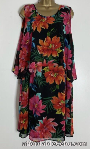 1st picture of Roman Womens Dress Black with Bright Floral Print Tiered Overlay Size 16 For Sale in Cebu, Philippines