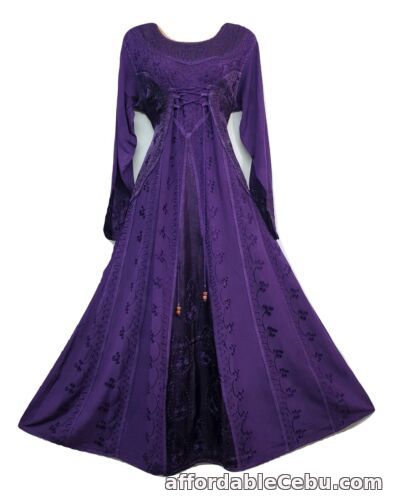 1st picture of Boho Maxi Dress Winter Festive PURPLE Long Sleeve Corset Medieval Embroidered UK For Sale in Cebu, Philippines