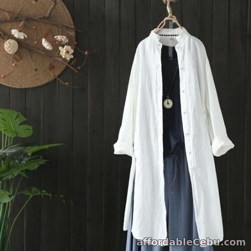 1st picture of Women Spring Autumn Casual Lapel Long Sleeve Vintage Cotton Linen Loose Work OL For Sale in Cebu, Philippines