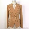 Double Breasted Beige Nude Blazer With Gold Buttons Slim Fit Luxury Jacket