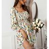 Stretchy Off Shoulder Dress Pleated Ruffle Skirt Fashionable Stretch Floral