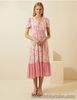 BNWT M&S X Ghost Floral V-neck Angel Sleeve Midi Tea Dress Pink Mix Size 14