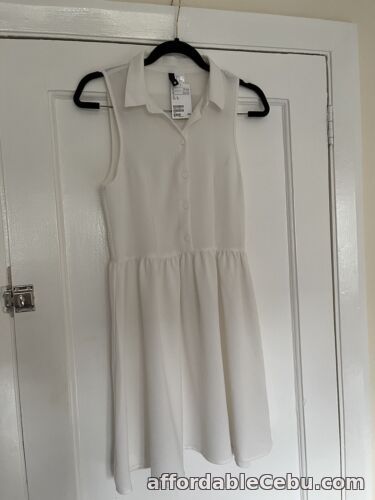 1st picture of H&M Women’s Cream Fit & Flare Short Skater Dress Size 8 Tortoiseshell Buttons For Sale in Cebu, Philippines