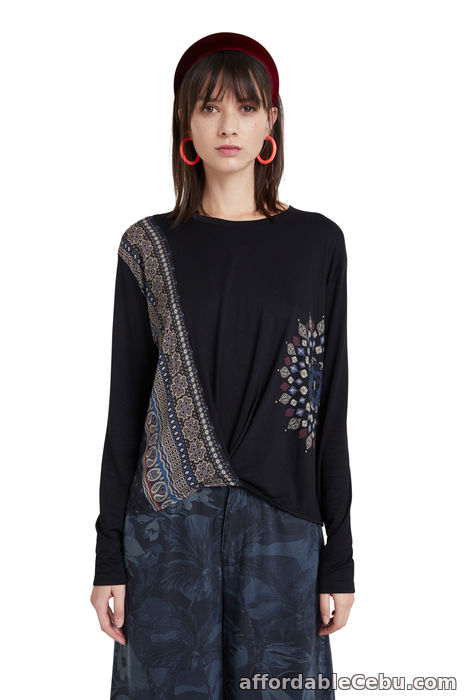 1st picture of Desigual AW20 Marsella Long Sleeved Draped T-shirt 20WWTKAO RRP£64 Black Red For Sale in Cebu, Philippines
