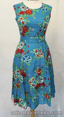 1st picture of Anmol 50s Inspired Cotton Floral Audrey Tea Dress - turquoise - size 10 For Sale in Cebu, Philippines