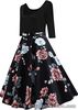 AXOE womans black mix floral flare retro rockabilly dress Size 14 UK 1950's