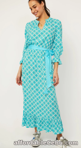 1st picture of ASPIGA MAEVE TEA DRESS WITH TURQUOISE GEOMETRIC DESIGN SIZE: XS £150.00 For Sale in Cebu, Philippines