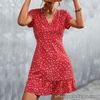 Short Dress Fashionable Floral Dress With Ruffles And V-neck For Women For