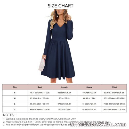 1st picture of (XL-Dark Blue) Women's V-Neck Sleeve Dress Color Knee Length For Sale in Cebu, Philippines
