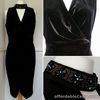Little Black Dress UK 12 Black Velvet Wrap Front Dress Beaded Halter Neck BNWT