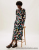 M&S Floral Tie Neck Midi Tea Dress SIZE 22 Reg BNWT