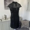BNWT Black Sequin Crochet Overlay Round Neck Cap Sleeve Mini Dress Size 10-12