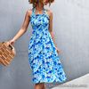 (XL) Women Summer Dress Summer Dress Shirred Soft Loose Hem Printed For