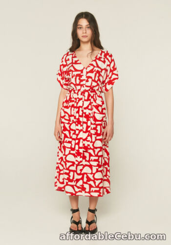 1st picture of Compania Fantastica Geometric Red Animal Print Belted Midi Dress For Sale in Cebu, Philippines