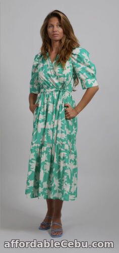 1st picture of Coster Copenhagen Green Wrap Dress With Wide Cuff In Wild Flower Print For Sale in Cebu, Philippines