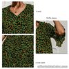 (XL-Green) Printed Short Dress Summer V Neck Ruffle Sleeve Dress Women