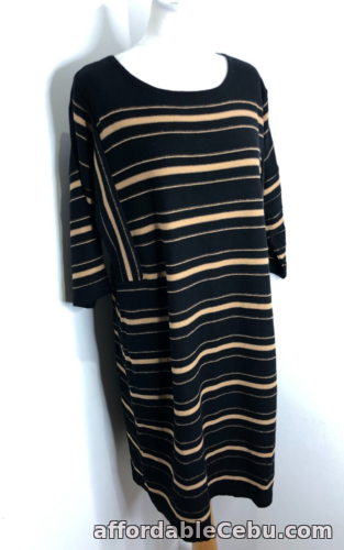 1st picture of BNWT Monsoon black camel striped knit jumper dress L NEW cotton slouchy draped For Sale in Cebu, Philippines