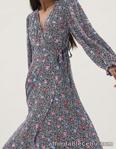 1st picture of BNWT M & S 14 Long Floral V Neck Tie Detail Midi Wrap Dress For Sale in Cebu, Philippines