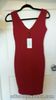 New Ladies Womens Red V Neck Pencil Dress Size Small Made In Turkey