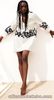 ZARA Ecru White & Black Linen Blend Floral Print Caftan Dress Size UK XL Boho