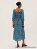 Marks and Spencer NEW Cotton Rich Floral Square Neck Midi Dress 12 Long Blue mix