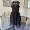 BNWT Black Lace Mesh Round Neck Structured Midi Dress 8 Three Floor RRP £449