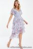 Size 14 | Quiz + New Look Blue Floral Chiffon Dip Hem Tiered Frill Midi Dress