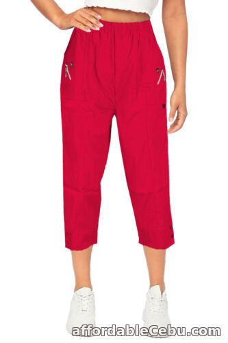 1st picture of WOMENS CAPRI TROUSER LADIES FULLY ELASTICATED CHERRY BERRY CROPPED PANTS 3/4 For Sale in Cebu, Philippines