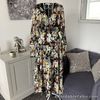BNWT Black Shimmery Floral Chiffon V-Neck Long Sleeve Flared Maxi Dress 8-10
