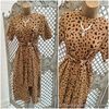BOOHOO UK 8 BNWT Stylish Cheetah Animal Print Tie Front Crepe Midi Dress Office