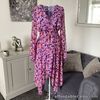 BNWT Lilac Spot Print V-Neck Long Sleeve Tie Waist Hanky Hem Midi Dress 10-12