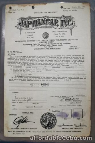 1st picture of PHILIPPINES: 1966 JAPWANCAP, INC APPLICATION FOR MEMBERSHIP 9 For Sale in Cebu, Philippines