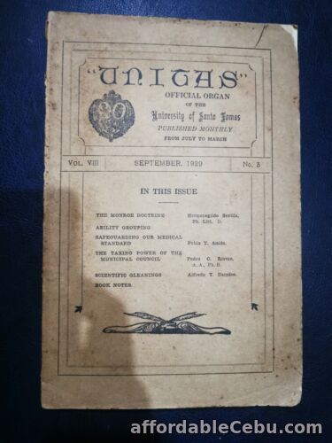 1st picture of UNITAS OFFICIAL ORGAN OF THE UNIVERSITY OF SANTO TOMAS SEPT 1929 VOL VIII NO. 3 For Sale in Cebu, Philippines
