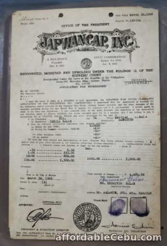 1st picture of PHILIPPINES: 1966 JAPWANCAP, INC APPLICATION FOR MEMBERSHIP 10 For Sale in Cebu, Philippines