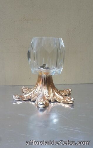 1st picture of Solid shaped Glass candleholder with golden flowery metal base For Sale in Cebu, Philippines