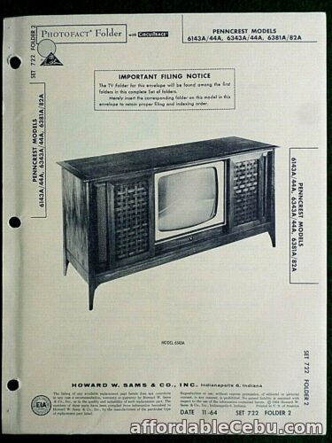 1st picture of 1964 PENNCREST TV/AM-FM PHOTOFACT Service Manual 6143A/44A, 6343A/44A, 6381A/82A For Sale in Cebu, Philippines