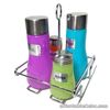 Colored Glass Canister Set 4 Piece with Metal Lid and Rack