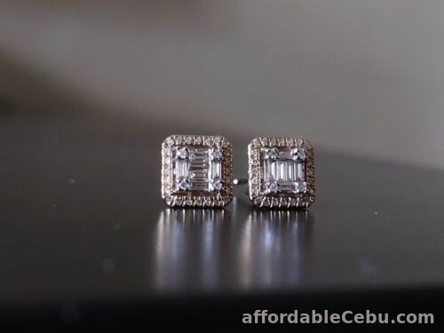 1st picture of 14K Yellow Gold Emerald Illusion Diamond Earrings For Sale in Cebu, Philippines