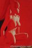 1970's Vintage Nude Lady on Red Velvet Painting w/ wooden frame 36x28 in