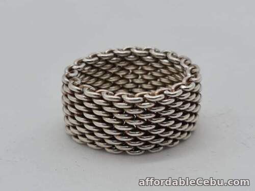 1st picture of TIFFANY & CO. SOMERSET 925 SILVER CHAIN MESH WIDE RING - SIZE 6 - AUTHENTIC For Sale in Cebu, Philippines