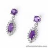Natural Amethyst Stone & White Cubic Zirconia  925 Sterling Silver Earrings