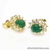 NATURAL 5.0x7.0mm Green EMERALD Oval & White CZ 925 Silver EARRINGS Goldtone