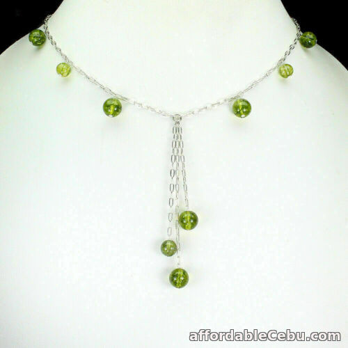1st picture of Natural Sphere Green QUARTZ 6-8mm STERLING SILVER Beaded Pendant Necklace 17" For Sale in Cebu, Philippines