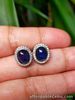 Natural 6.0x8.0mm Blue SAPPHIRE Oval & White CZ 925 Silver EARRINGS