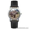 Elephant Animal Unisex Mens Ladies Black Genuine Leather Band Wrist Watch SA1446