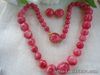 US Vintage Pink Round Plastic Beads Necklace Earring Jewelry Set